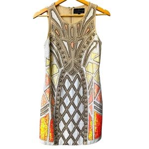 Needle and Thread Off White Sequins Embellished Short Formal Mini Dress